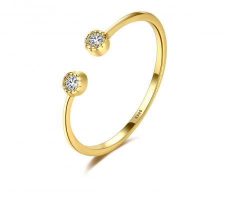 Inel reglabil argint placat cu aur Double Zirconia