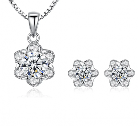 Set colier si cercei argint rodiat Flower
