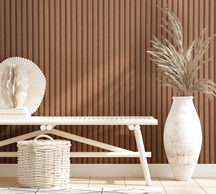 Tapet riflaj de lemn maro vlies aspect 3D panou decorativ stil scandinav lamele de lemn 10,05 x 0.53 cm [2]