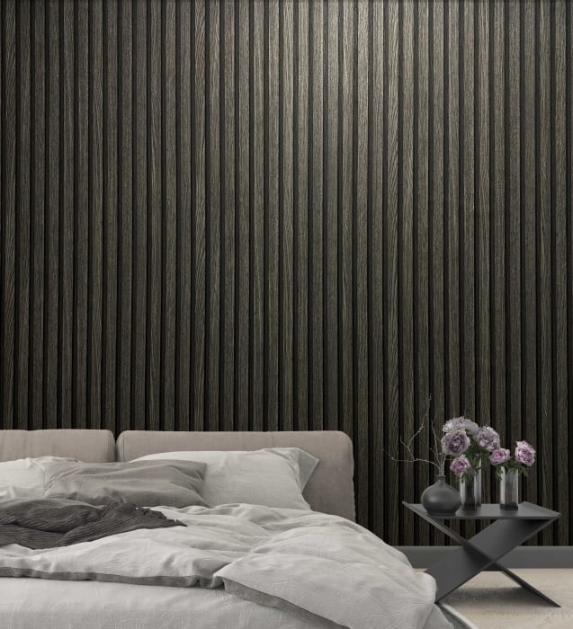 Tapet riflaj de lemn negru vlies aspect 3D panou decorativ stil scandinav lamele de lemn 10,05 x 0.53 cm [3]