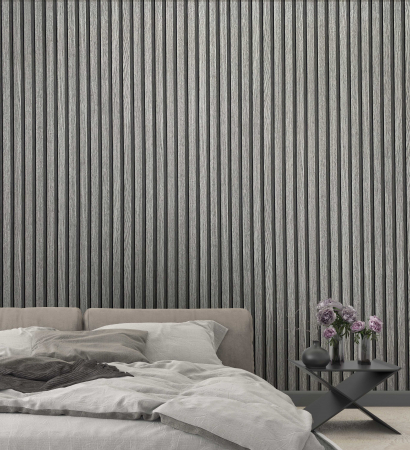 Tapet riflaj de lemn gri inchis vlies aspect 3D panou decorativ stil scandinav lamele de lemn 10,05 x 0.53 cm [3]