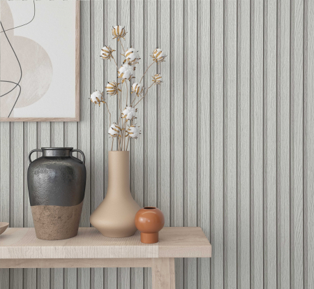 Tapet riflaj de lemn gri vlies aspect 3D panou decorativ stil scandinav lamele de lemn 10,05 x 0.53 cm [1]