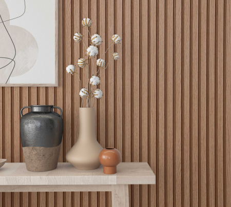 Tapet riflaj de lemn maro vlies aspect 3D panou decorativ stil scandinav lamele de lemn 10,05 x 0.53 cm [3]