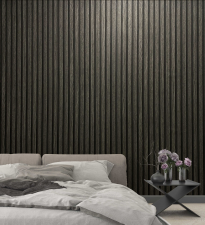 Tapet riflaj de lemn negru vlies aspect 3D panou decorativ stil scandinav lamele de lemn 10,05 x 0.53 cm [2]