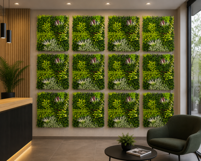 Panouri perete iarbă, 100 x 100 cm decorațiune iarbă artificială cu legători, Model Bellin B017, Balcon/Gard/Restaurat/Hotel, Exterior/Interior [4]