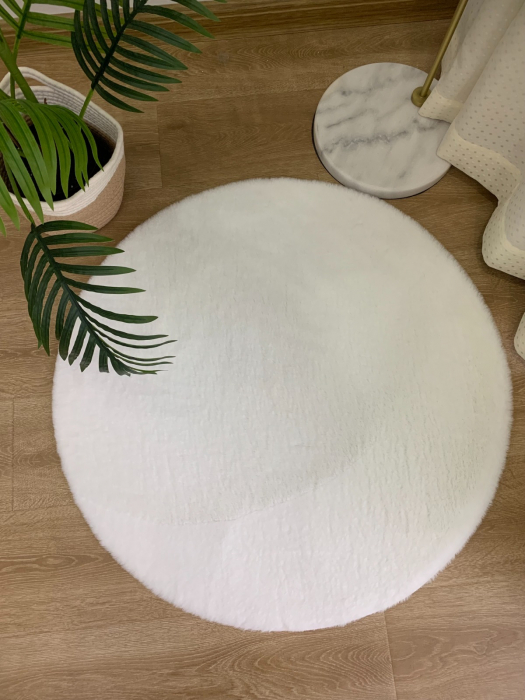 Covor Pufos, Model Blanita Antiderapant, Soft LOP 060, Rotund, Alb [5]