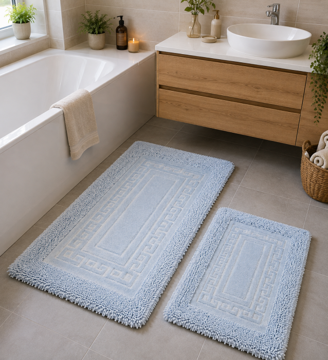 Covor baie, Rombs Albastru, Covor 100% Bumbac, Dimensiunea 60x100/50x80 cm [4]