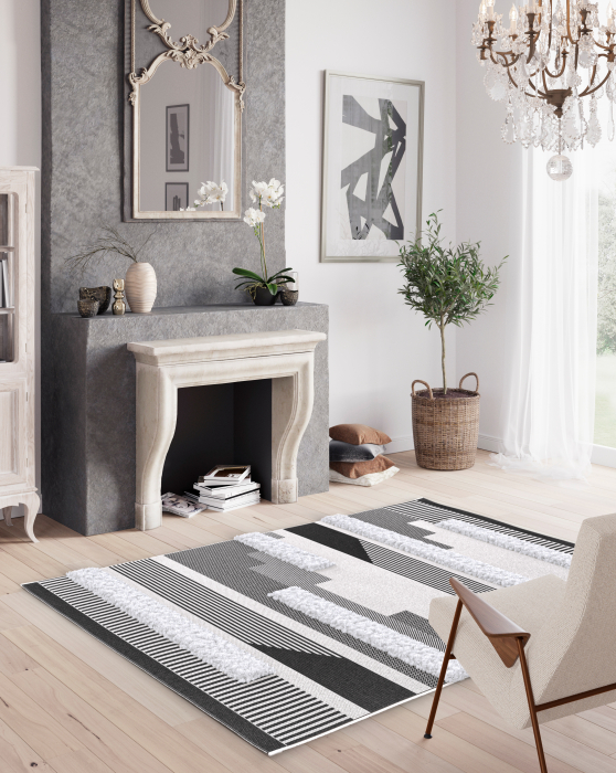 Covor Belgian cu efect 3D, Interior/Exterior, Model 15511-369, Colectia Richmond, Gri [10]