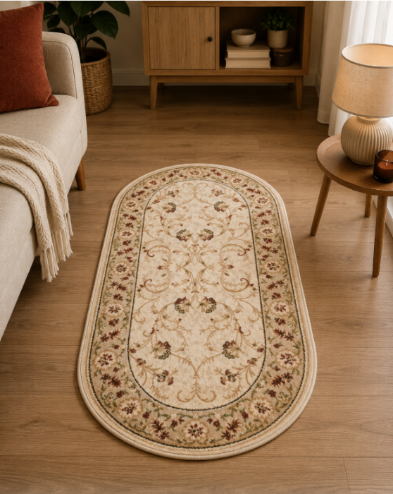 Covor Clasic Sufragerie, Model Lotos 523/100, Bej / Crem, Oval [5]