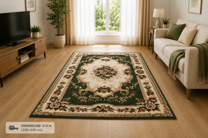 Covor Clasic Sufragerie/Dormitor, Model Lotos 574/310, Verde [7]
