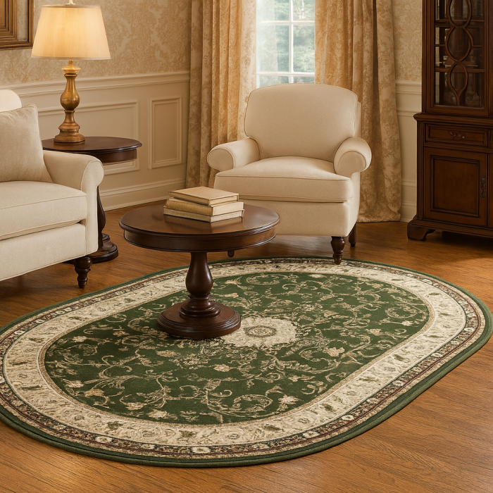 Covor Clasic Sufragerie, Model Lotos 523, Oval, Verde [1]