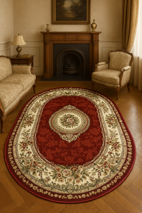 Covor Clasic Sufragerie, Model Lotos 571/210, Oval, Rosu [1]