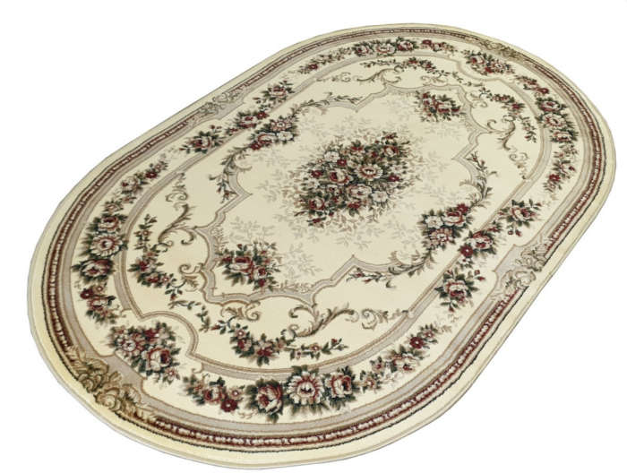 Covor Clasic Sufragerie, Model Lotos 574/100, Oval, Crem [5]