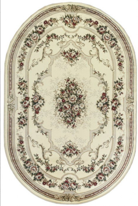 Covor Clasic Sufragerie, Model Lotos 574/100, Oval, Crem [8]