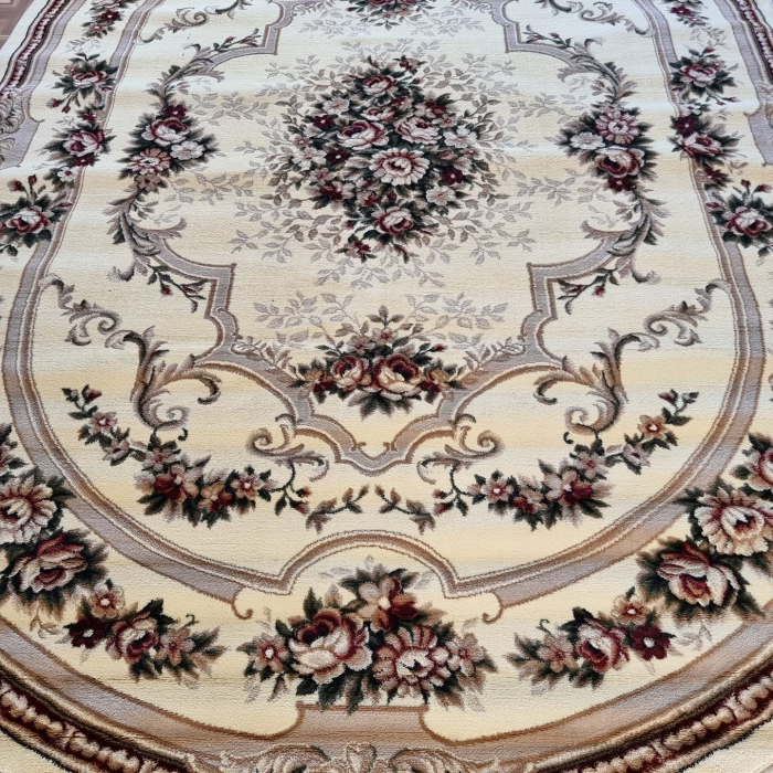 Covor Clasic Sufragerie, Model Lotos 574/100, Oval, Crem [9]