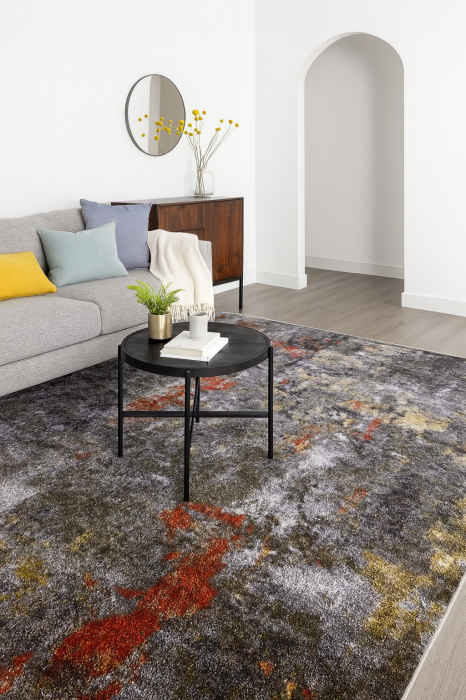 Covor Living/Dormitor, Model Kolibri 11582/BG92, Gri/Maro/Rosu [1]
