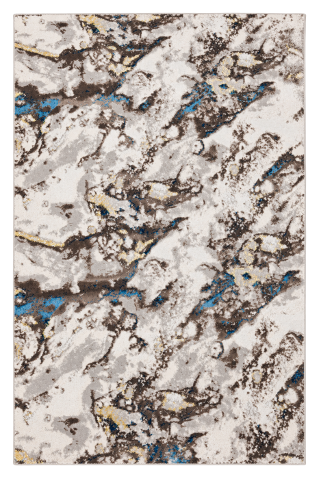 Covor Modern Elsa 12288/5 Crem-Gri cu Albastru și Auriu, Model Abstract [4]