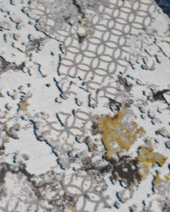 Covor Modern Elsa 12290/2 Safirem, Crem cu Albastru și Auriu, Model Abstract [3]