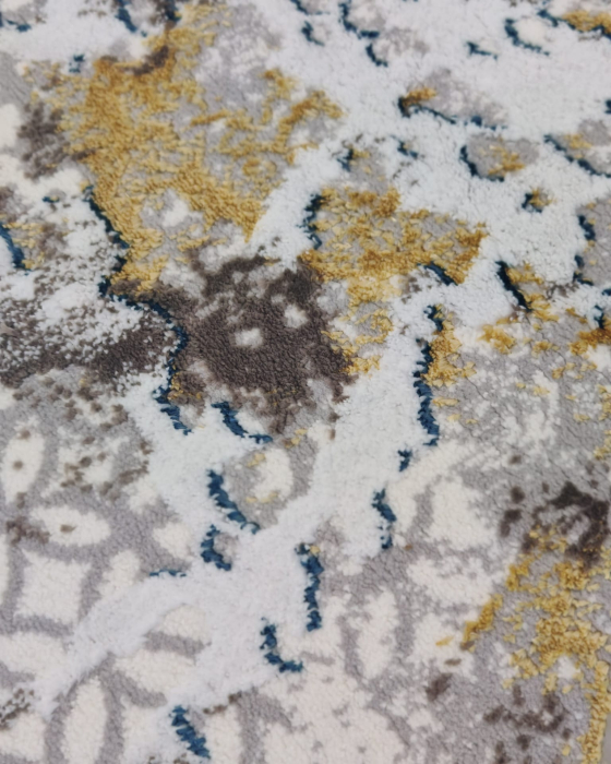 Covor Modern Elsa 12290/2 Safirem, Crem cu Albastru și Auriu, Model Abstract [6]