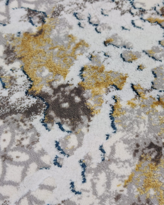 Covor Modern Elsa 12290/2 Safirem, Crem cu Albastru și Auriu, Model Abstract [7]