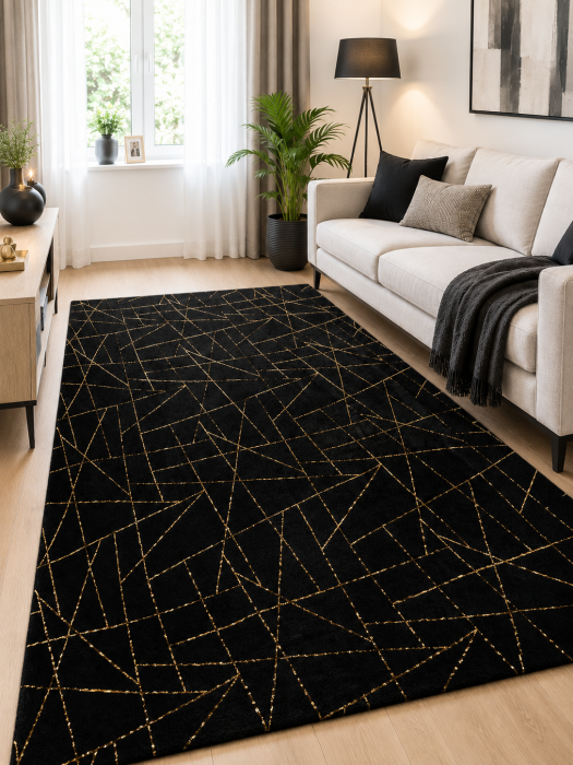 Covor Modern Living/Dormitor, Model Bijou 125, Negru/Auriu [4]