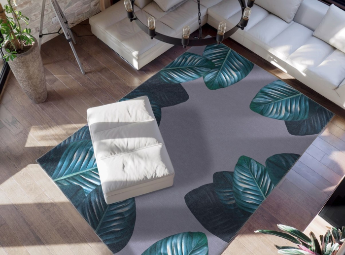 Covor Modern Sufragerie, Model Tropical 125, Negru/Verde [5]