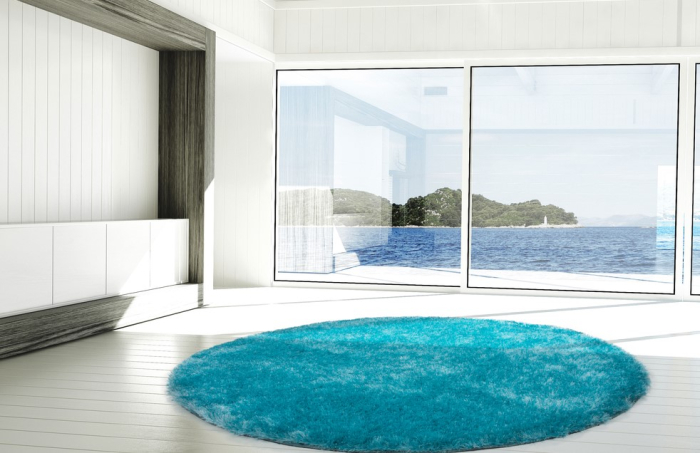 Covor Pufos Modern Sufragerie, Model Rotund Diamond 725, Turcoaz [2]