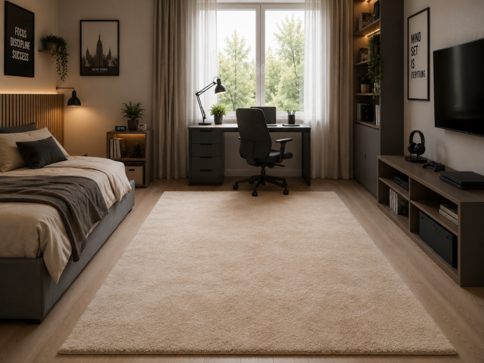 Covor Pufos Modern Sufragerie, Model Dolphin 500, Crem deschis [3]