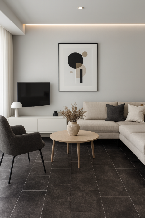 Linoleum PVC,  Model Lara 8409, Latime 200 cm, Negru [1]