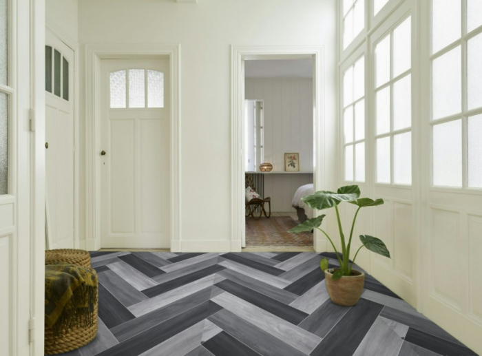 Linoleum Model Parchet Venice, Latime 200 cm, Negru/Gri [2]