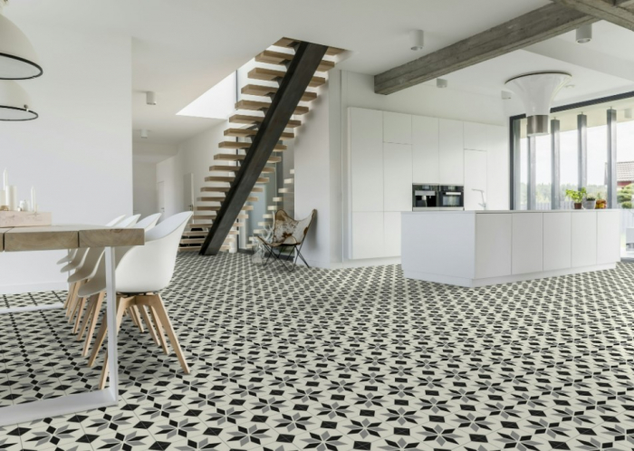 Linoleum Model Scottsdale 099, Latime 200 cm, Alb/Negru [2]