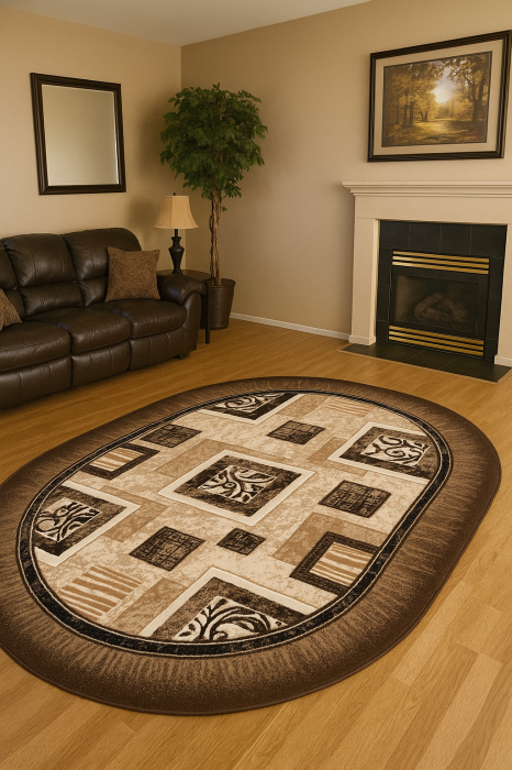 Covor Sufragerie/ Dormitor, Model Luna 1835/12, Oval, Crem/Maro [1]