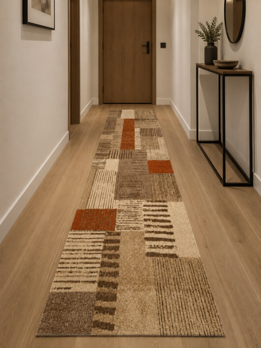 Traversa Hol festonata, Model Orlando 22002, Maro/Portocaliu, Latime 100 cm [9]