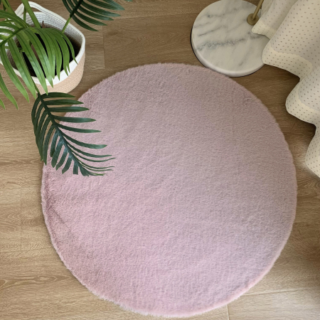 Covoare Living - Covor Pufos, Model Blanita Rotund Antiderapant, Soft LOP 020, Roz