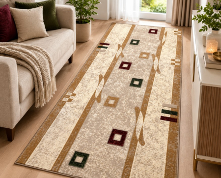 Traverse Hol - Traversa Hol/Bucatarie, Model 579/110, Festonat la capete, Latime 80 cm, Crem/Bej