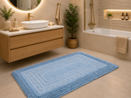 Covorase Baie - Covor baie, Rombs Albastru, Covor 100% Bumbac, Dimensiunea 60x100/50x80 cm