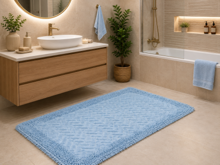 Covorase Baie - Covor baie, Rombs Albastru, Covor 100% Bumbac, Dimensiunea 60x100/50x80 cm
