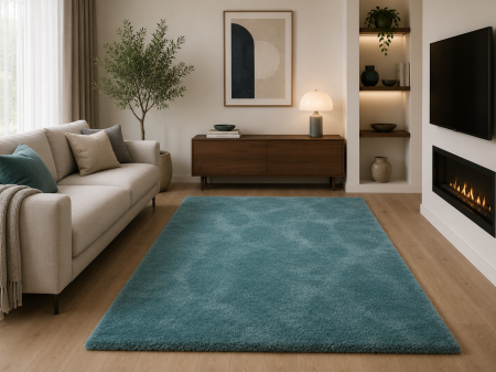Lichidare stoc - Covor Belgian din Microfibra, Model  Sky 71301/099 Lavabil, Fir moale, Turcoaz