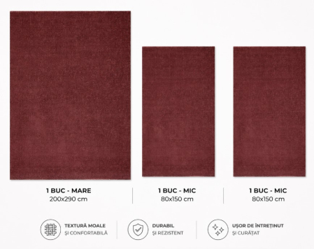 Covoare Dormitor - Covor Belgian Living/Dormitor, Fargo 71501/010, Bordo Set 80x150 cm -2 buc si 200 x 290 cm -1 buc