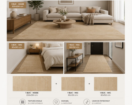 Covoare Dormitor - Covor Belgian Living/Dormitor, Fargo 71501/800, Bej/Mustar  Set 80 x 150 -2 buc si 200 x 290 -1 buc