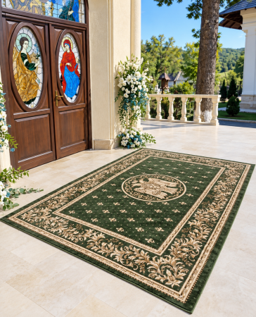 Covoare Bisericesti - Covor Bisericesc 15077/310 Verde cu Vultur, pentru Sfânta Masă și Altar