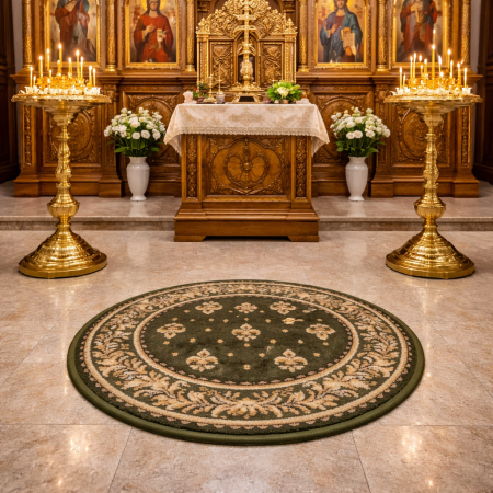 Covoare Bisericesti - Covor Bisericesc, Model 15033/310, Rotund, Verde