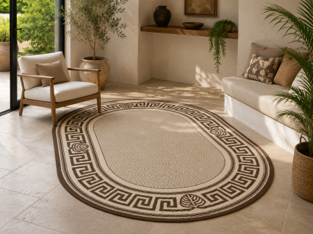 Covoare Living - Covor Bucatarie, Model Oval Iuta 900/19, Crem/Maro