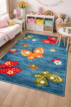 Covoare Copii - Covor Camera Copii, Model Kolibri Fluturi 11206/140, Albastru