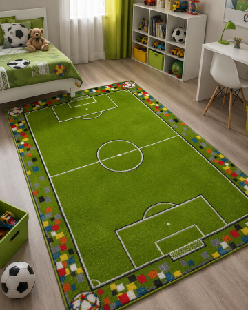 Covoare Copii - Covor Camera Copii, Model Teren Fotbal 11118/130, Verde