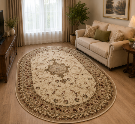 Covoare clasice - Covor Clasic Sufragerie, Model Lotos 523/100, Bej / Crem, Oval