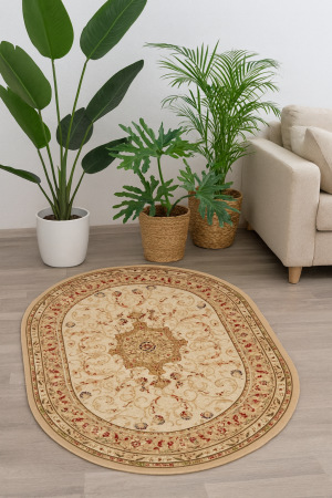 Covoare Living - Covor Clasi Sufragerie, Model Lotos 523/100, Bej / Crem, Oval
