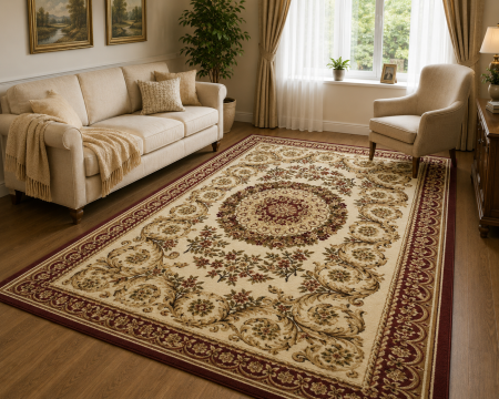 Covoare Living - Covor Clasic, Model Lotos 539/120 Dreptunghiular, Crem/Rosu