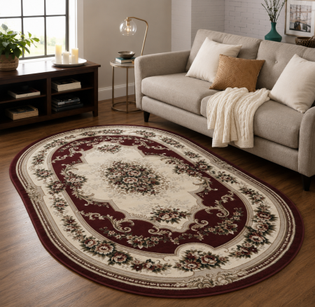 Covoare clasice - Covor Clasic Sufragerie, Model Lotos 574/210 Rosu, Oval