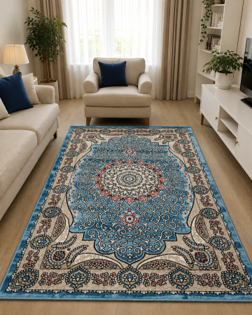 Covoare Living - Covor Clasic Queen 10220,  Model Oriental, Albastru/Turcoaz